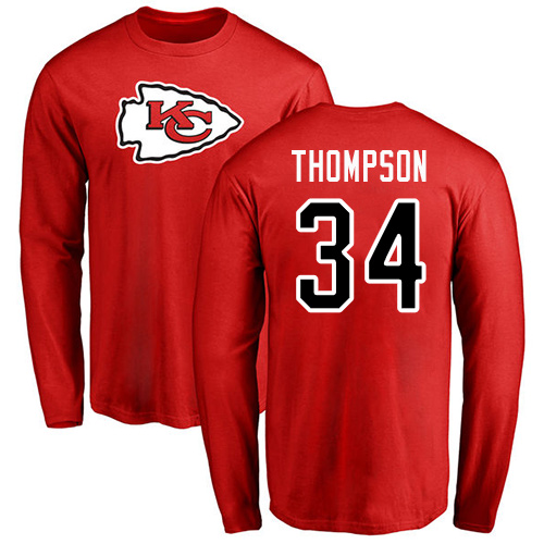 Men Kansas City Chiefs #34 Thompson Darwin Red Name and Number Logo Long Sleeve T-Shirt->women nfl jersey->Women Jersey